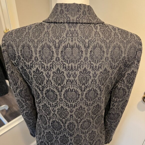Jones NY Gray & Navy Jacquard Long Jacket/Dress Coat, Size 8 - Picture 12 of 16